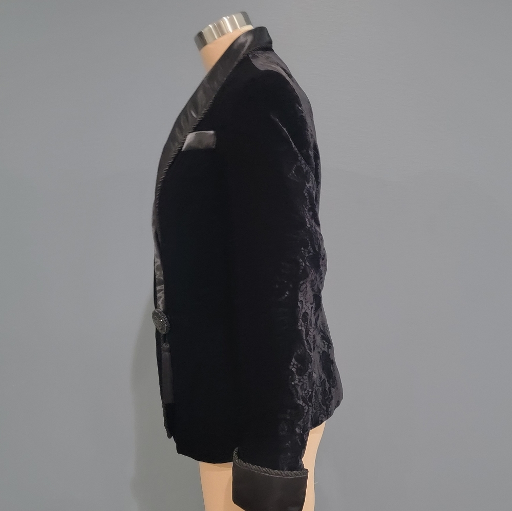Vintage LW WARDY Black Embossed Velvet Satin Collar Smoking Jacket Blazer M/L - Picture 8 of 11